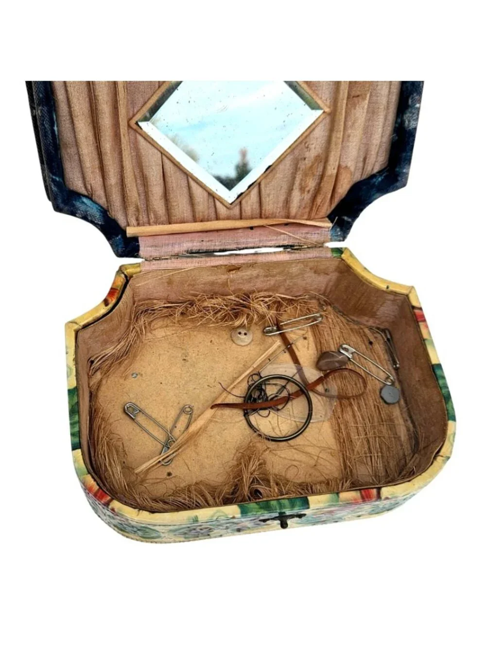 Antique Victorian Edwardian Celluloid Vanity Dresser Jewelry Box Portrait Lid